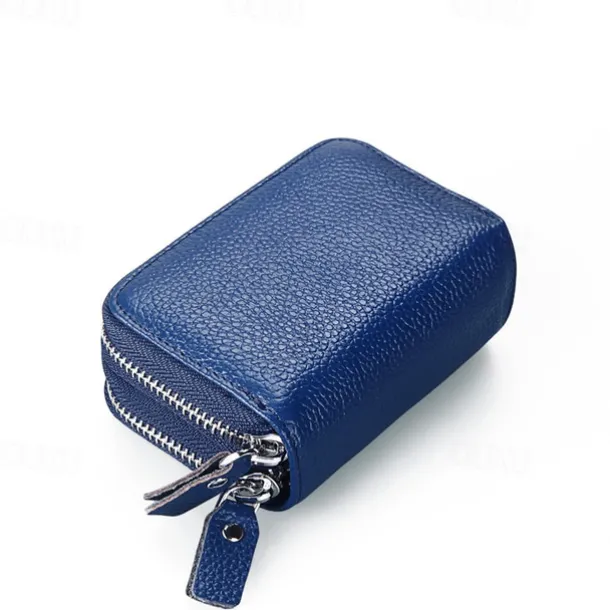 RFID Blocking Leather Coin Purse Twin Golden Metal Zippers Sectioned Concertina 9 Credit Card Case 4 Pocket money Case