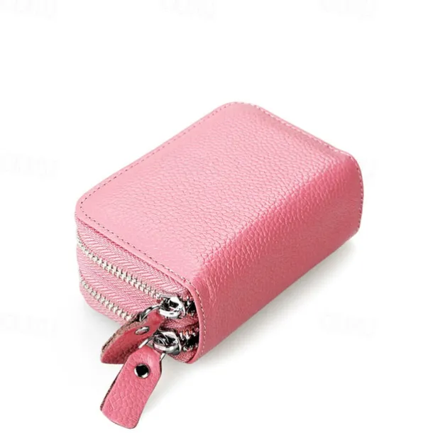 RFID Blocking Leather Coin Purse Twin Golden Metal Zippers Sectioned Concertina 9 Credit Card Case 4 Pocket money Case