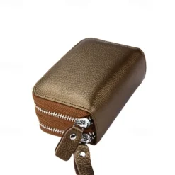 RFID Blocking Leather Coin Purse Twin Golden Metal Zippers Sectioned Concertina 9 Credit Card Case 4 Pocket money Case