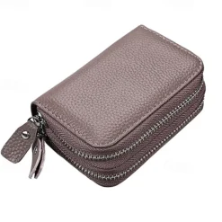 RFID Blocking Leather Coin Purse Twin Golden Metal Zippers Sectioned Concertina 9 Credit Card Case 4 Pocket money Case