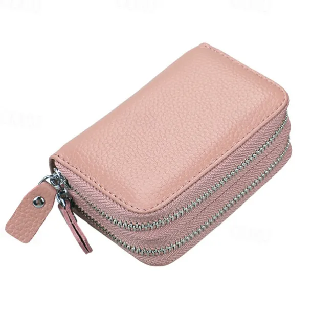 RFID Blocking Leather Coin Purse Twin Golden Metal Zippers Sectioned Concertina 9 Credit Card Case 4 Pocket money Case