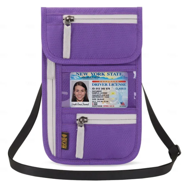 RFID Blocking Passport Holder Travel Wallet Card Bag Shileding Neck Pouch Security Protect Adjusted Strap Faraday Bag