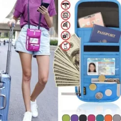 RFID Blocking Passport Holder Travel Wallet Card Bag Shileding Neck Pouch Security Protect Adjusted Strap Faraday Bag