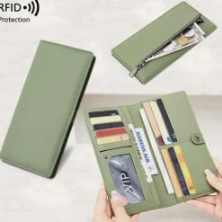 Rfid Blocking Portable Pu Leather Bifold Ultra-thin Long Wallet With Multiple Card Slots Checkbook & Credit Card Holders