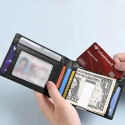 RFID Blocking Wallet Simple Multifunctional Slim Bifold Credit Card Holder Portable Front Pocket Men's Wallet with Money Clip