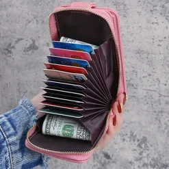 Rfid Credit Card Holder 16 Card Slots Wallet Genuine Leather Driver License ID Card Holder Walet Credit Card Case with Magnetic Shut Single Compartment for Women Men