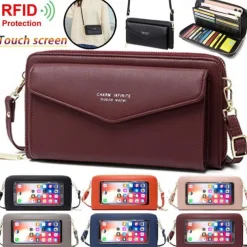 RFID Women Touch Screen Phone Bag Multifunction Purse Card Holder Phone Pocket Small Crossbody for Ladies