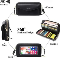 RFID Women Touch Screen Phone Bag Multifunction Purse Card Holder Phone Pocket Small Crossbody for Ladies