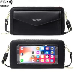 RFID Women Touch Screen Phone Bag Multifunction Purse Card Holder Phone Pocket Small Crossbody for Ladies