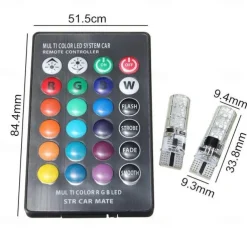 RGB LED Car Light 1 Set T10 RGB LED 5050 SMD W5W 168 192 Car Clearance Lights 12V Wedge Side Auto Tail Parking Lamp With Remote Control Brake Lights Reversing Backup for Universal All Years