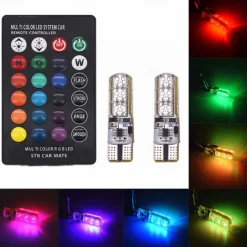 RGB LED Car Light 1 Set T10 RGB LED 5050 SMD W5W 168 192 Car Clearance Lights 12V Wedge Side Auto Tail Parking Lamp With Remote Control Brake Lights Reversing Backup for Universal All Years