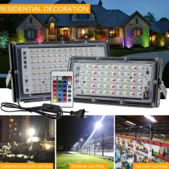 RGB LED Flood Light Waterproof IP65 AC 220V Spotlight Outdoor Garden Lighting Led Reflector Cast Light Floodlights 1/2pcs