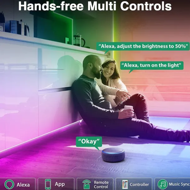 RGB LED Strip Lights Kit, High Brightness 7m 3.5m Strip Lights without Voltage Drop, Samrt WIFI or Bluetooth Controller Music Synchronization Control APP Control Suitable for Family Atmosphere Festivals Music Party