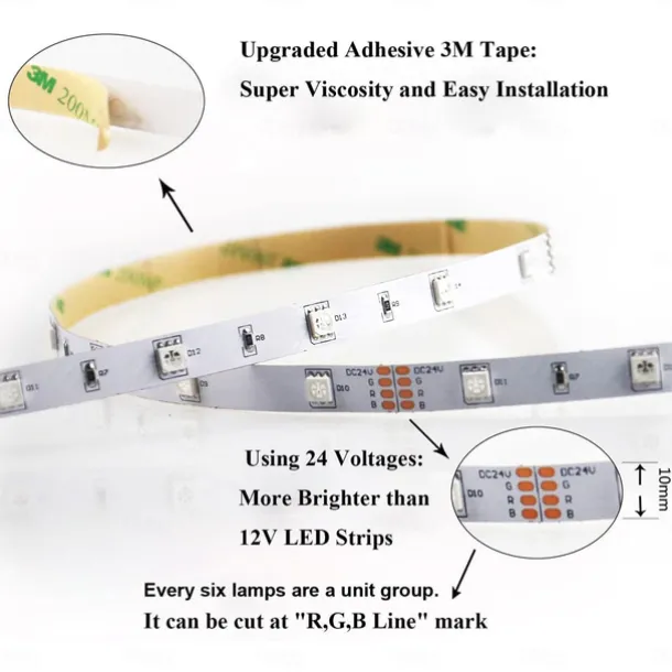 RGB LED Strip Lights Kit, High Brightness 7m 3.5m Strip Lights without Voltage Drop, Samrt WIFI or Bluetooth Controller Music Synchronization Control APP Control Suitable for Family Atmosphere Festivals Music Party