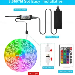 RGB LED Strip Lights Kit, High Brightness 7m 3.5m Strip Lights without Voltage Drop, Samrt WIFI or Bluetooth Controller Music Synchronization Control APP Control Suitable for Family Atmosphere Festivals Music Party