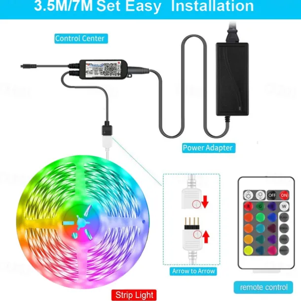 RGB LED Strip Lights Kit, High Brightness 7m 3.5m Strip Lights without Voltage Drop, Samrt WIFI or Bluetooth Controller Music Synchronization Control APP Control Suitable for Family Atmosphere Festivals Music Party