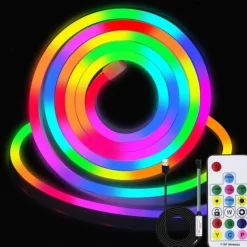 RGBIC LED Neon Rope Light,1.6-16FT USB 5V Color Changing Strip Light with APP & Music Control, IP65 Waterproof for Bedroom & Party Decor 1PC
