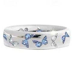 rhinestone butterfly ring for women teen girls, elegant silver plated cubic zircon engagement ring, birthday anniverstay jewelry gift (blue, 6)