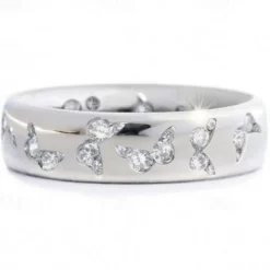 rhinestone butterfly ring for women teen girls, elegant silver plated cubic zircon engagement ring, birthday anniverstay jewelry gift (blue, 6)