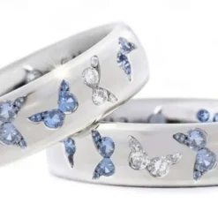 rhinestone butterfly ring for women teen girls, elegant silver plated cubic zircon engagement ring, birthday anniverstay jewelry gift (blue, 6)