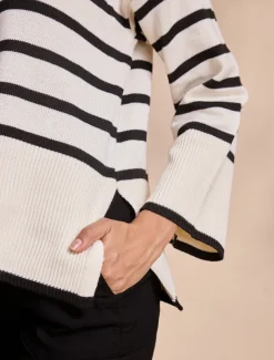 Ribbed Knit Bell Sleeve Turtle Neck Sweater