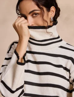 Ribbed Knit Bell Sleeve Turtle Neck Sweater