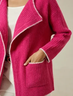 Ribbed Knit Wool Blend Drop Shoulder Cardigan