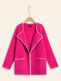 Ribbed Knit Wool Blend Drop Shoulder Cardigan