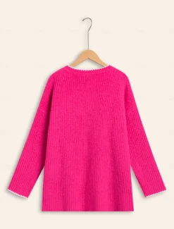 Ribbed Knit Wool Blend Drop Shoulder Cardigan