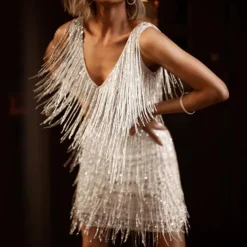 Roaring 20s 1920s Cocktail Dress Knee Length Flapper Dress Dress Masquerade The Great Gatsby Tassel Fringe Sequin Tassel Fancy Dress Women's Christmas Carnival New Year Wedding Party Wedding Guest