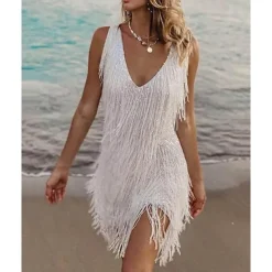 Roaring 20s 1920s Cocktail Dress Knee Length Flapper Dress Dress Masquerade The Great Gatsby Tassel Fringe Sequin Tassel Fancy Dress Women's Christmas Carnival New Year Wedding Party Wedding Guest