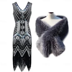 Roaring 20s 1920s Cocktail Dress Flapper Dress Dress Outfits Normal Sleeveless The Great Gatsby Charleston Plus Size Sequins Tassel Fringe Sequin V Neck Fancy Dress Women's Christmas New Year