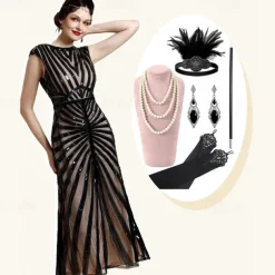 Roaring 20s 1920s Cocktail Dress Flapper Dress Dress Outfits The Great Gatsby Wedding Guest Sequin V Neck Fancy Dress Women's Christmas Halloween New Year Party Masquerade Wedding Reception Adults' 1