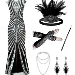 Roaring 20s 1920s Cocktail Dress Flapper Dress Dress Outfits The Great Gatsby Wedding Guest Sequin V Neck Fancy Dress Women's Christmas Halloween New Year Party Masquerade Wedding Reception Adults' 1
