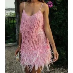 Roaring 20s 1920s Flapper Dress Dress The Great Gatsby Tassel Fringe Feather Tassel Feathers Fancy Dress Women's Masquerade Wedding Wedding Guest Party / Evening Adults Dress Homecoming Dresses