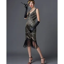 Roaring 20s 1920s The Great Gatsby Knee Length Flapper Dress Dress Prom Dresses The Great Gatsby Charleston Wedding Guest Sequins Patchwork Fancy Dress Women's Wedding Party Wedding Guest Homecoming
