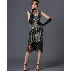 Roaring 20s 1920s The Great Gatsby Knee Length Flapper Dress Dress Prom Dresses The Great Gatsby Charleston Wedding Guest Sequins Patchwork Fancy Dress Women's Wedding Party Wedding Guest Homecoming