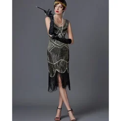 Roaring 20s 1920s The Great Gatsby Knee Length Flapper Dress Dress Prom Dresses The Great Gatsby Charleston Wedding Guest Sequins Patchwork Fancy Dress Women's Wedding Party Wedding Guest Homecoming