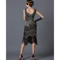 Roaring 20s 1920s The Great Gatsby Knee Length Flapper Dress Dress Prom Dresses The Great Gatsby Charleston Wedding Guest Sequins Patchwork Fancy Dress Women's Wedding Party Wedding Guest Homecoming