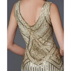 Roaring 20s 1920s The Great Gatsby Knee Length Flapper Dress Dress Prom Dresses The Great Gatsby Charleston Wedding Guest Sequins Patchwork Fancy Dress Women's Wedding Party Wedding Guest Homecoming