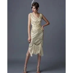 Roaring 20s 1920s The Great Gatsby Knee Length Flapper Dress Dress Prom Dresses The Great Gatsby Charleston Wedding Guest Sequins Patchwork Fancy Dress Women's Wedding Party Wedding Guest Homecoming