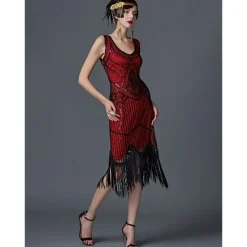 Roaring 20s 1920s The Great Gatsby Knee Length Flapper Dress Dress Prom Dresses The Great Gatsby Charleston Wedding Guest Sequins Patchwork Fancy Dress Women's Wedding Party Wedding Guest Homecoming