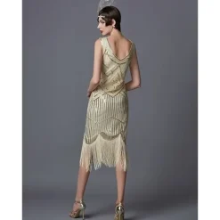 Roaring 20s 1920s The Great Gatsby Knee Length Flapper Dress Dress Prom Dresses The Great Gatsby Charleston Wedding Guest Sequins Patchwork Fancy Dress Women's Wedding Party Wedding Guest Homecoming