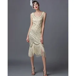 Roaring 20s 1920s The Great Gatsby Knee Length Flapper Dress Dress Prom Dresses The Great Gatsby Charleston Wedding Guest Sequins Patchwork Fancy Dress Women's Wedding Party Wedding Guest Homecoming