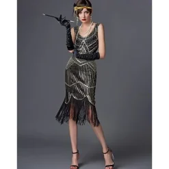 Roaring 20s 1920s The Great Gatsby Knee Length Flapper Dress Dress Prom Dresses The Great Gatsby Charleston Wedding Guest Sequins Patchwork Fancy Dress Women's Wedding Party Wedding Guest Homecoming