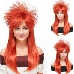 Rock Diva Wig Synthetic Wig Straight Asymmetrical Wig Long A1 Synthetic Hair Women's Cosplay Soft Party Red Halloween Wigs