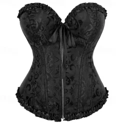 Rococo Punk & Gothic Medieval Overbust Corset Lingerie Bustier Zip-Up 12 Plastic Bones Fancy Dress Women's Royal Wedding Wedding Guest Carnival of Venice Adults' Corset