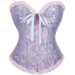 Rococo Punk & Gothic Medieval Overbust Corset Lingerie Bustier Zip-Up 12 Plastic Bones Fancy Dress Women's Royal Wedding Wedding Guest Carnival of Venice Adults' Corset