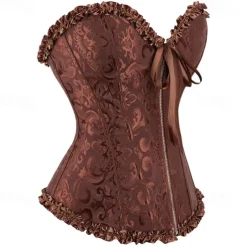 Rococo Punk & Gothic Medieval Overbust Corset Lingerie Bustier Zip-Up 12 Plastic Bones Fancy Dress Women's Royal Wedding Wedding Guest Carnival of Venice Adults' Corset