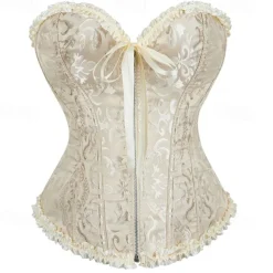 Rococo Punk & Gothic Medieval Overbust Corset Lingerie Bustier Zip-Up 12 Plastic Bones Fancy Dress Women's Royal Wedding Wedding Guest Carnival of Venice Adults' Corset